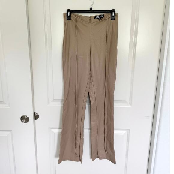 IAMGIA Zoe Faux Leather V Front Pant Tan Beige Small - Picture 3 of 6